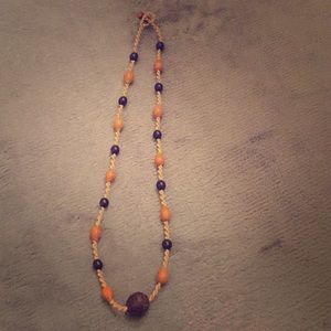 Wood beaded necklace on hemp string